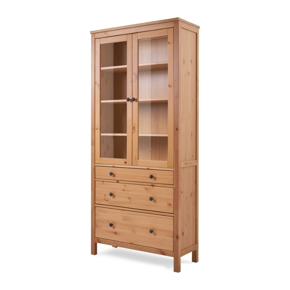 Шкаф-витрина Хемнэс Hemnes/Кымор, 3 ящика, 90х198х37 см, светло-коричневый