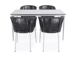 "Малага" обеденная группа на 4 персоны со стульями "Бордо", каркас белый, роуп серый