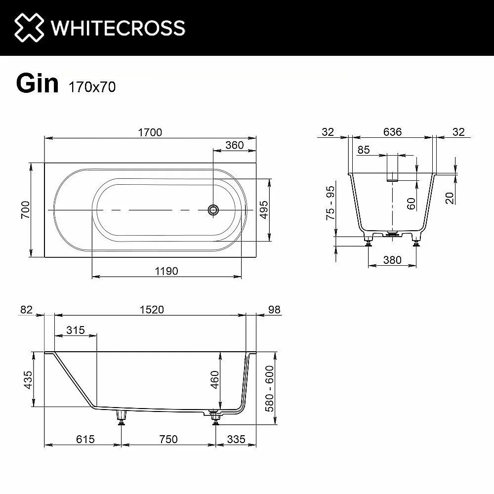 Ванна из искусственного камня WhiteCross Gin 170x70 0217.170070.200 белая матовая