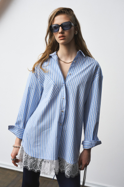 Рубашка с кружевом 1314 голубой