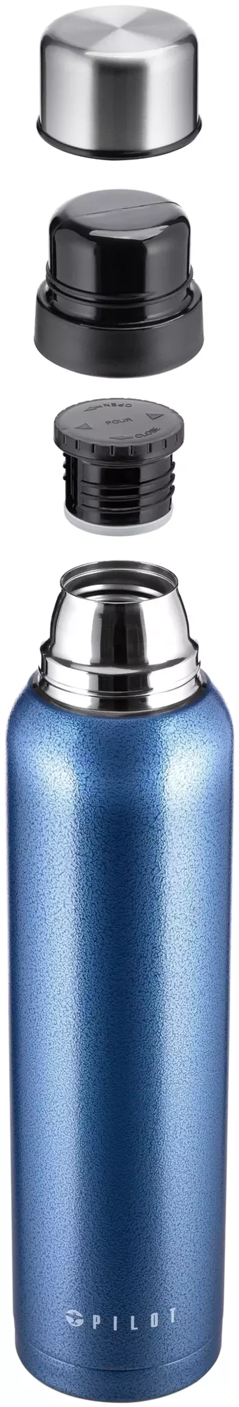 Термос 1.6 литра, голубой металик (молотковое покрытие)