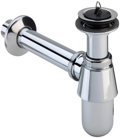 102845 Сифон для раковины (латунь), с пробкой, 1 1/4 x 32, хром, неразъемная чашка выпуска