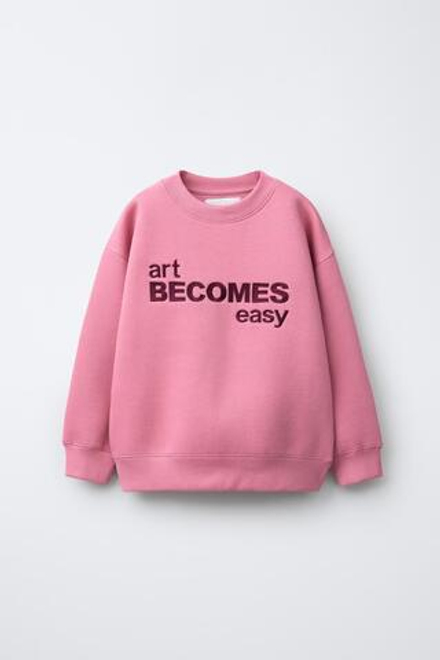 ZARA ТОЛСТОВКА С ВЫШИТОЙ НАДПИСЬЮ, РОЗОВЫЙ