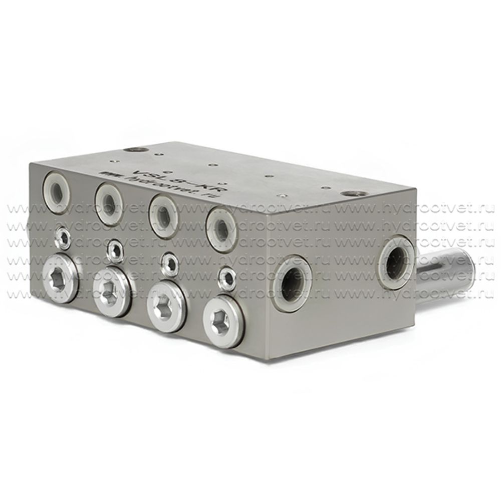 VSL8-KR - Питатель для двухлинейных систем смазки с рабочим давлением 400 бар, количество выходов 8, максимальная доза 5 мл/цикл, с регулятором и индикатором