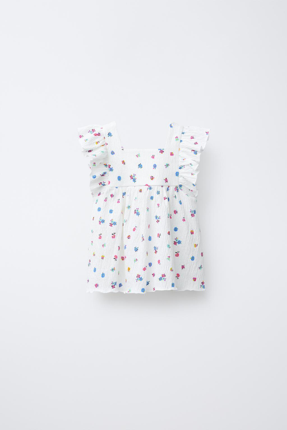 ZARA ФУТБОЛКА ИЗ РЕЛЬЕФНОЙ ТКАНИ С ЦВЕТОЧНЫМ ПРИНТОМ, ЭКРЮ