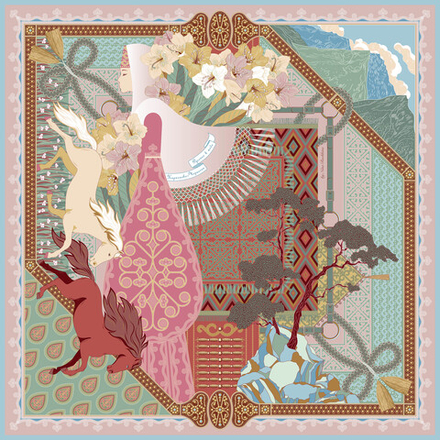 Платок «Небесное зеркало. Рассвет» 100% шелк, зеленый