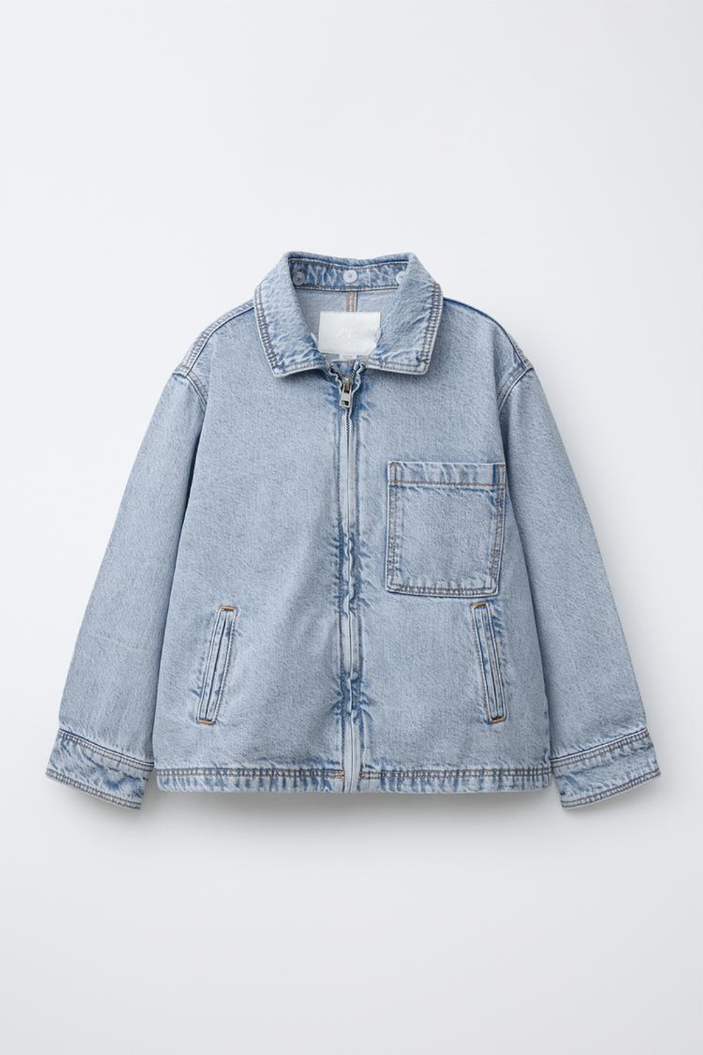 ZARA ДЖИНСОВАЯ КУРТКА-РУБАШКА СО СЪЕМНЫМ КАПЮШОНОМ, ВЫЦВЕТШИЙ СИНИЙ