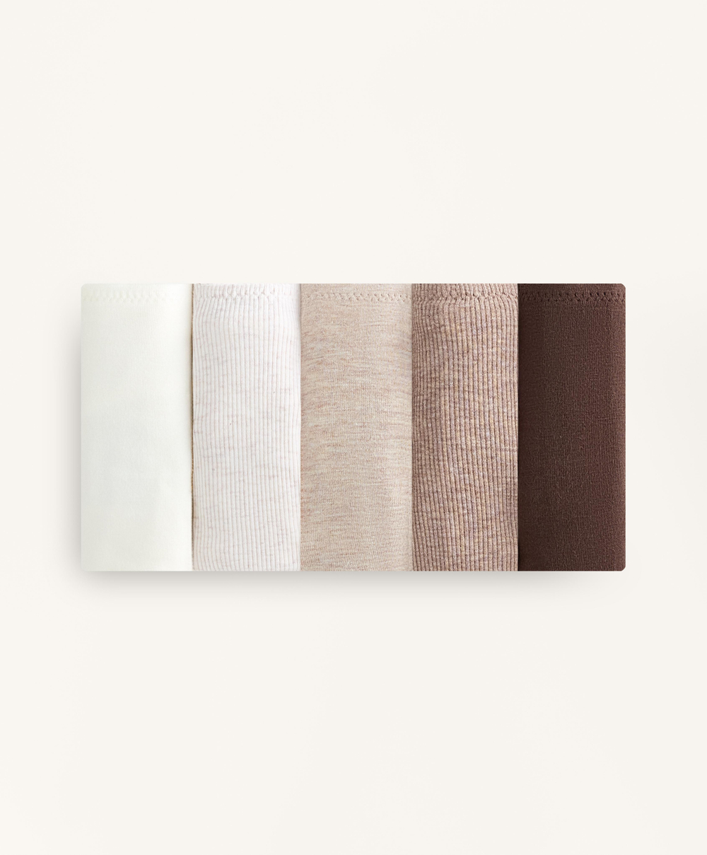 OYSHO Набор из 5 пар трусов-бразильяно из хлопковой смеси в рубчик, бежевый