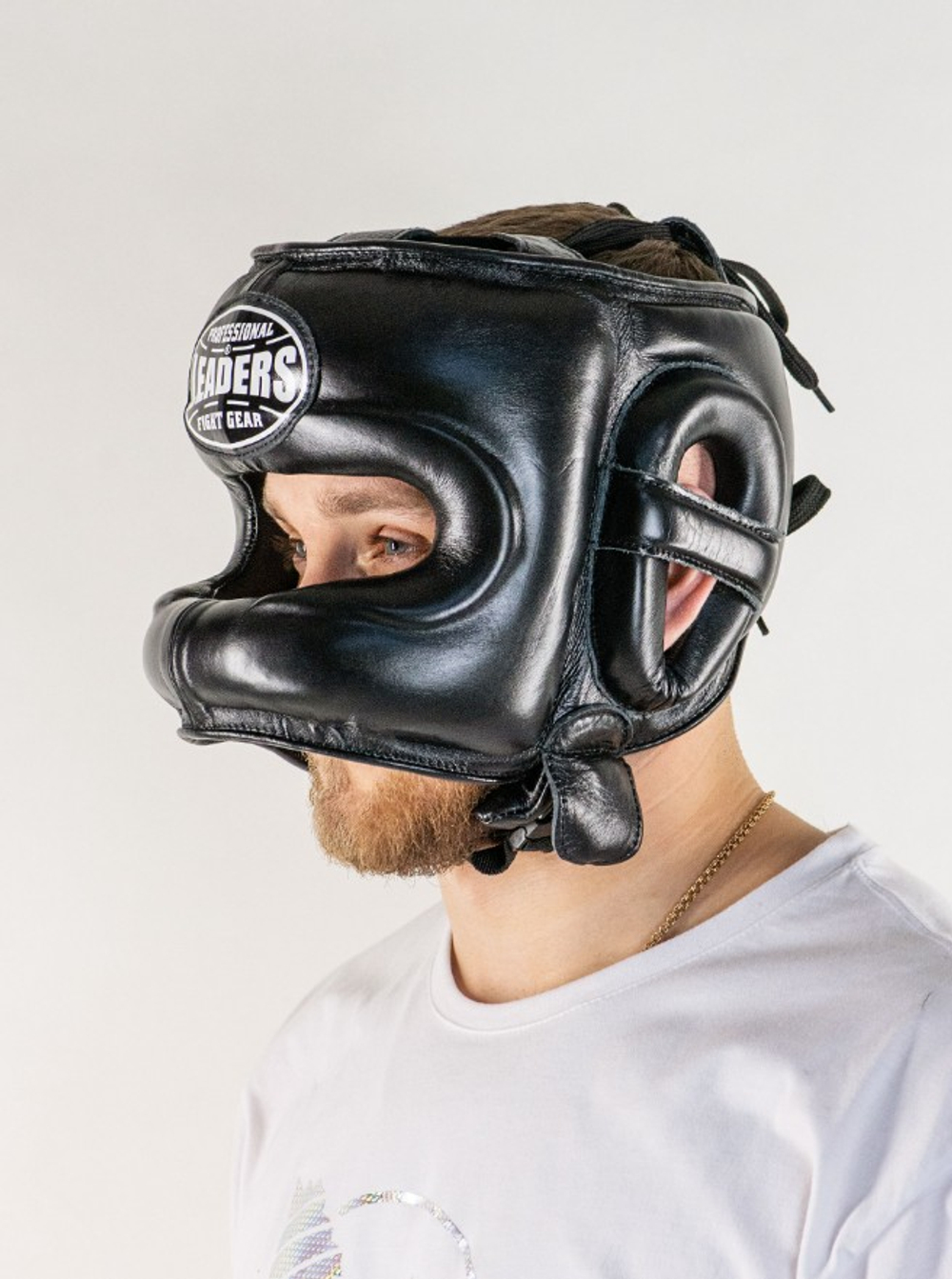 Шлем боксерский LEADERS LS FULL LEATHER с бамперной защитой BK ( кожа, черный)