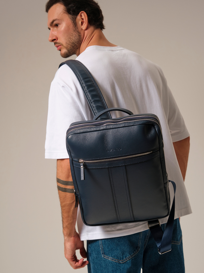 Рюкзак кожаный синий