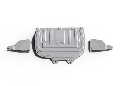 Защита картера, КПП, пыльников левого и правого Rival (увеличенная) для Chery Tiggo 4 I поколение рестайлинг 2019-н.в./Tiggo 4 Pro 2022-н.в./Tiggo 7 2019-2020/Tiggo 7 Pro 2020-н.в./Tiggo 7 Pro Max 2022-н.в./Tiggo 8 2020-н.в./Tiggo 8 Pro 2021-н.в./Tiggo 8 Pro Max 2022-н.в./Omoda C5 2021-н.в./Exeed LX 2019-н.в., алюминий 3 мм, с крепежом, штампованная, 333.0921.2