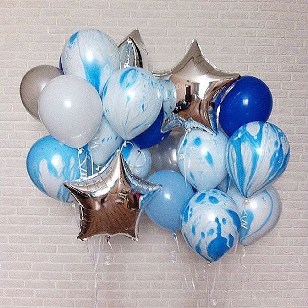 Шар Мрамор (12''/30 см) Голубой, агат, 50 шт.