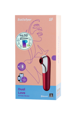 Вакуум-волновой стимулятор клитора Satisfyer Dual Love Connect App, силикон, красный, 16 см.