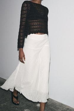 ZARA УКОРОЧЕННЫЙ СВИТЕР АЖУРНОЙ ВЯЗКИ, ЧЕРНЫЙ