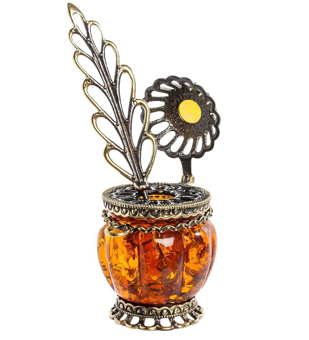 AM-1361 Чернильница «Модерн» (латунь, янтарь)