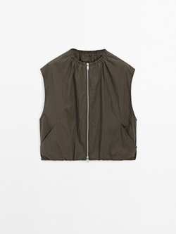 Massimo Dutti Жилет со сборкой, коричневый