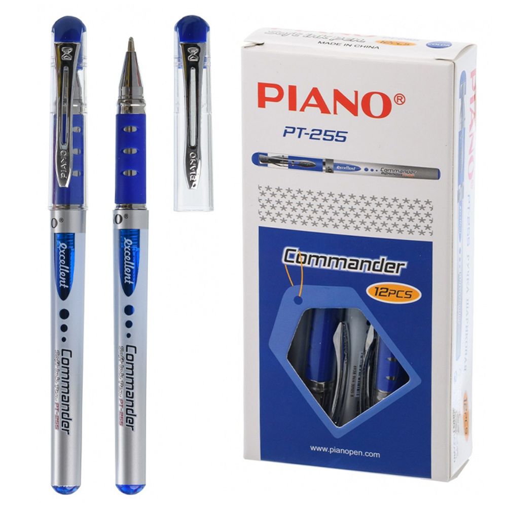 Ручка шариковая, масляная, Piano, синие чернила, серия &quot;Commander&quot;, серый корпус, 12 шт