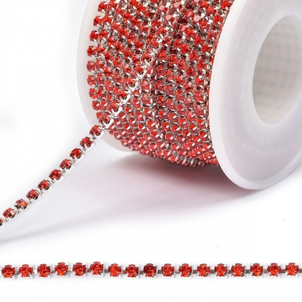 Цепь со стразами, цв.RED/SILVER, 3 мм