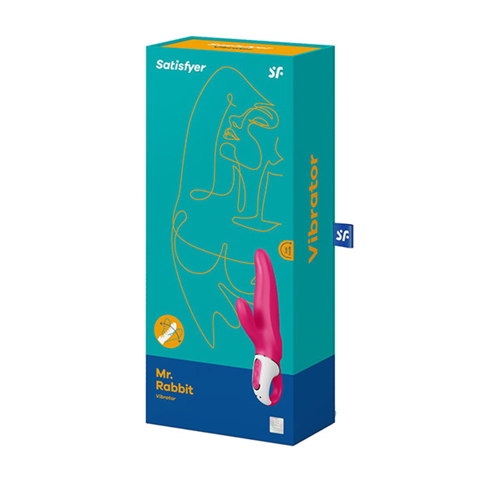 Ярко-розовый вибратор 22,1см с клиторальным отростком Satisfyer Mr.Rabbit
