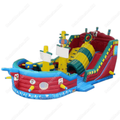 Большой надувной батут-горка "Корабль флибустьеров" 12*8*6 м