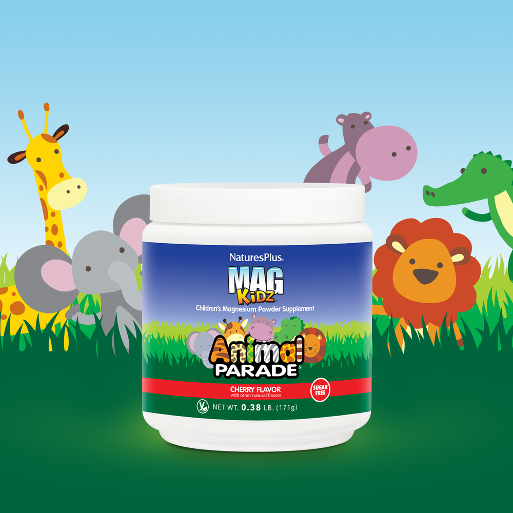 NaturesPlus, Mag Kidz, Animal Parade, добавка с магнием в виде порошка для детей, вкус вишни, 171 г (0,38 фунта)