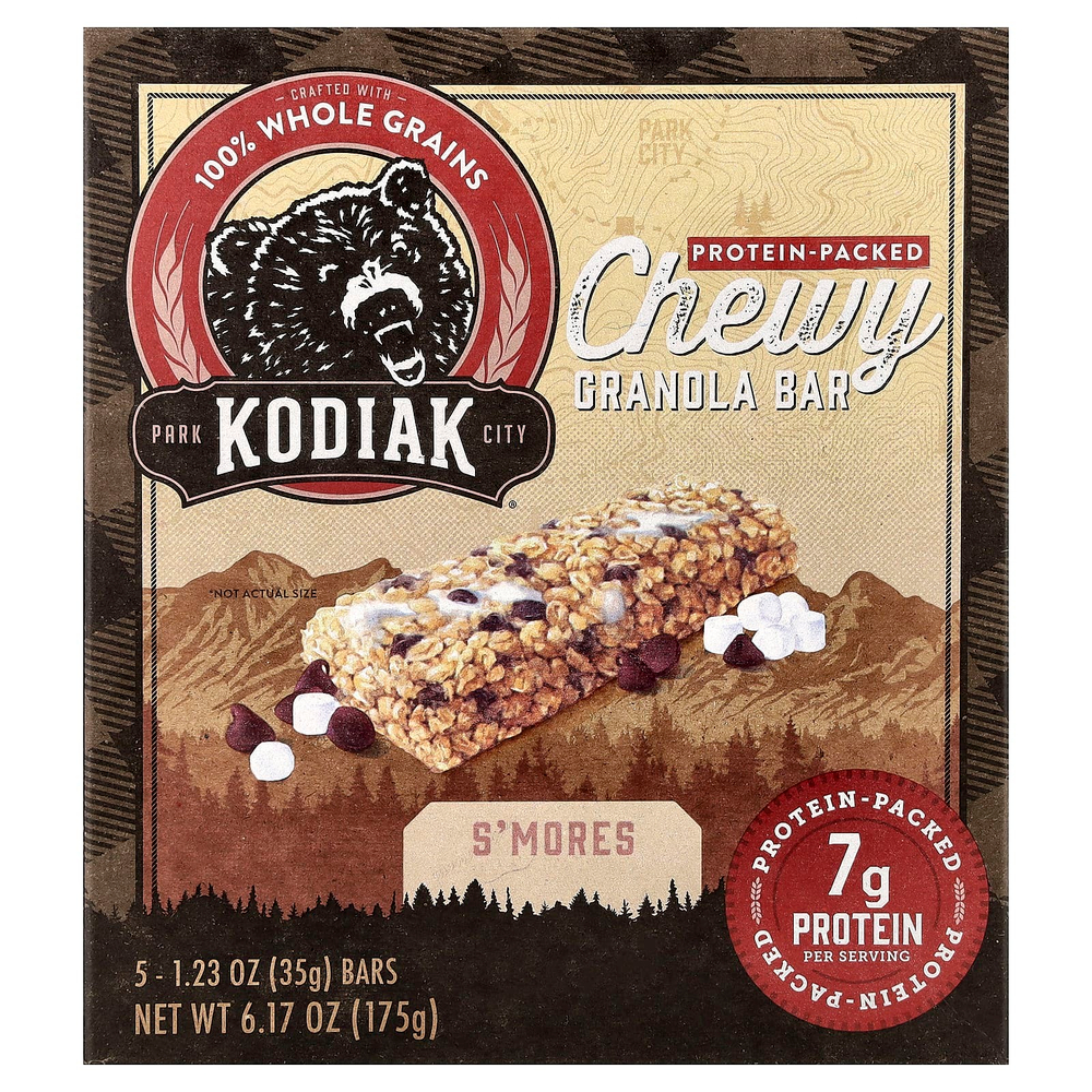 Kodiak Cakes, Жевательные батончики из гранолы, S'mores, 5 батончиков, 35 г (1,23 унции) каждый