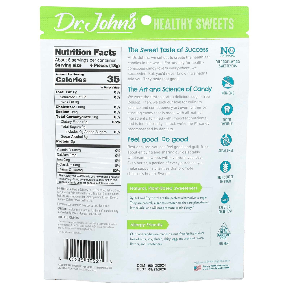 Dr. John's Healthy Sweets, Creamsicle Swirl, карамель, ежевика, голубая малина, апельсин, персик и клубника, без сахара, 109 г (3,85 унции)