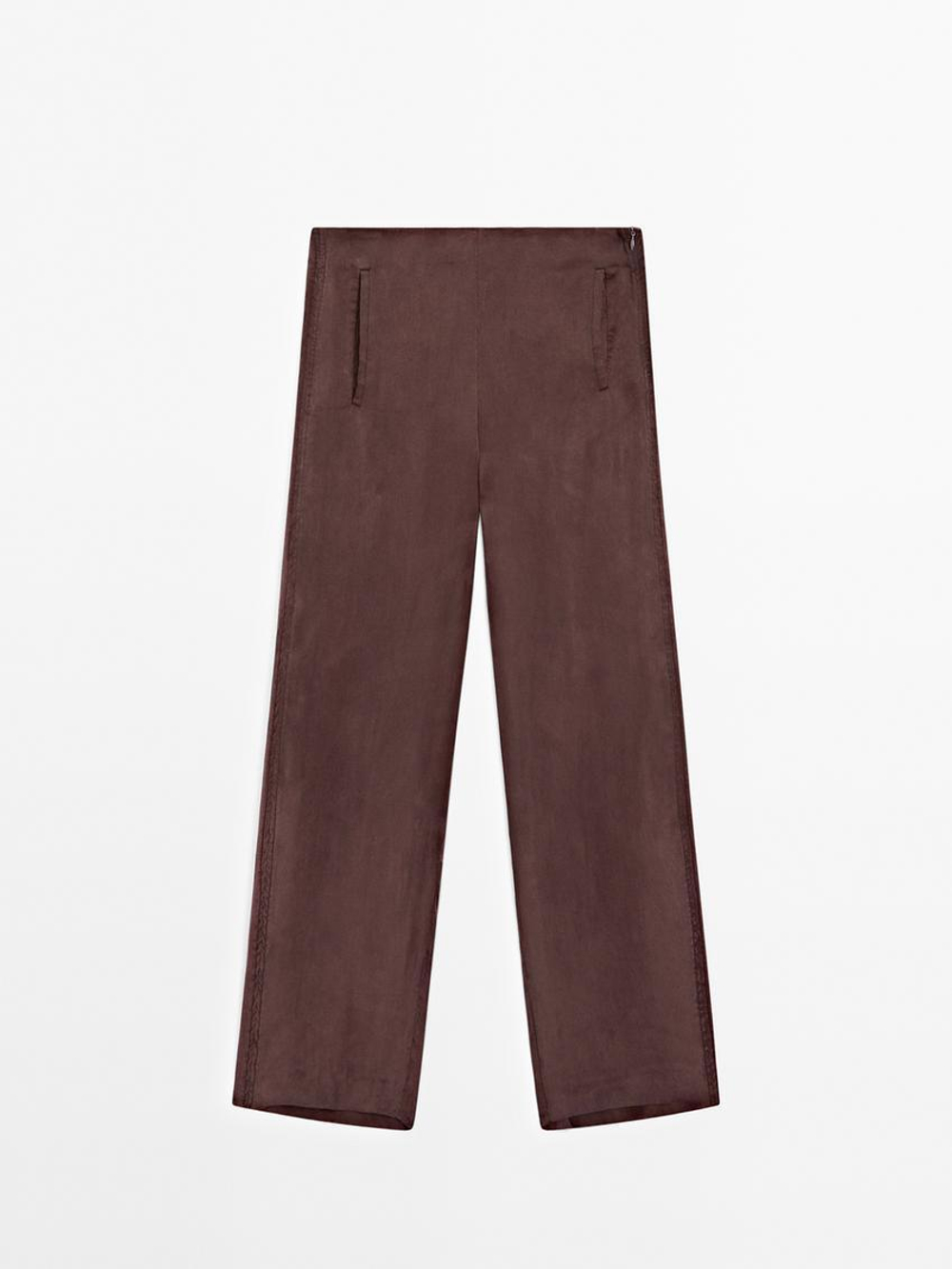 Massimo Dutti Брюки-палаццо свободного кроя, гранатовый