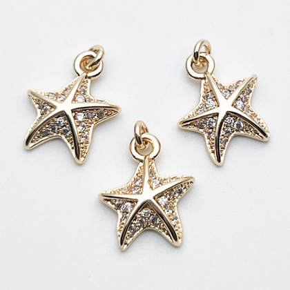 Подвеска Морская звезда, цвет золото, фианиты, размер 14*10 мм, цена за 1 шт