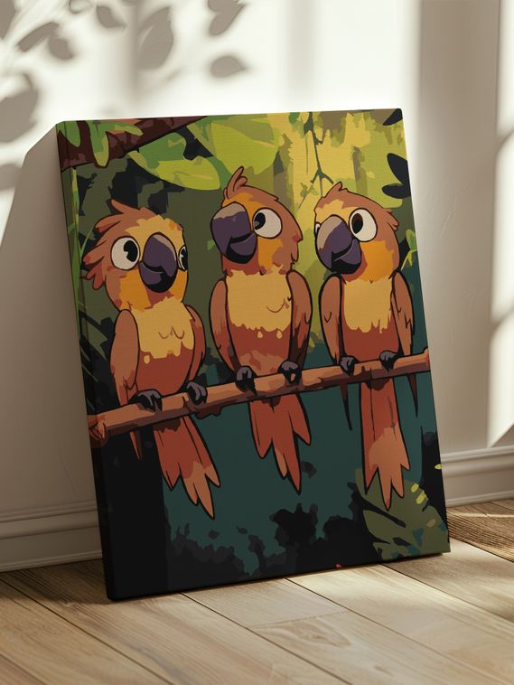 Картина по номерам - Три друга на ветке