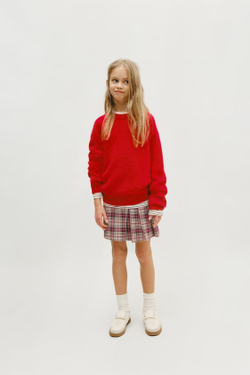 ZARA КЛЕТЧАТАЯ ЮБКА В СКЛАДКУ, КРАСНЫЙ