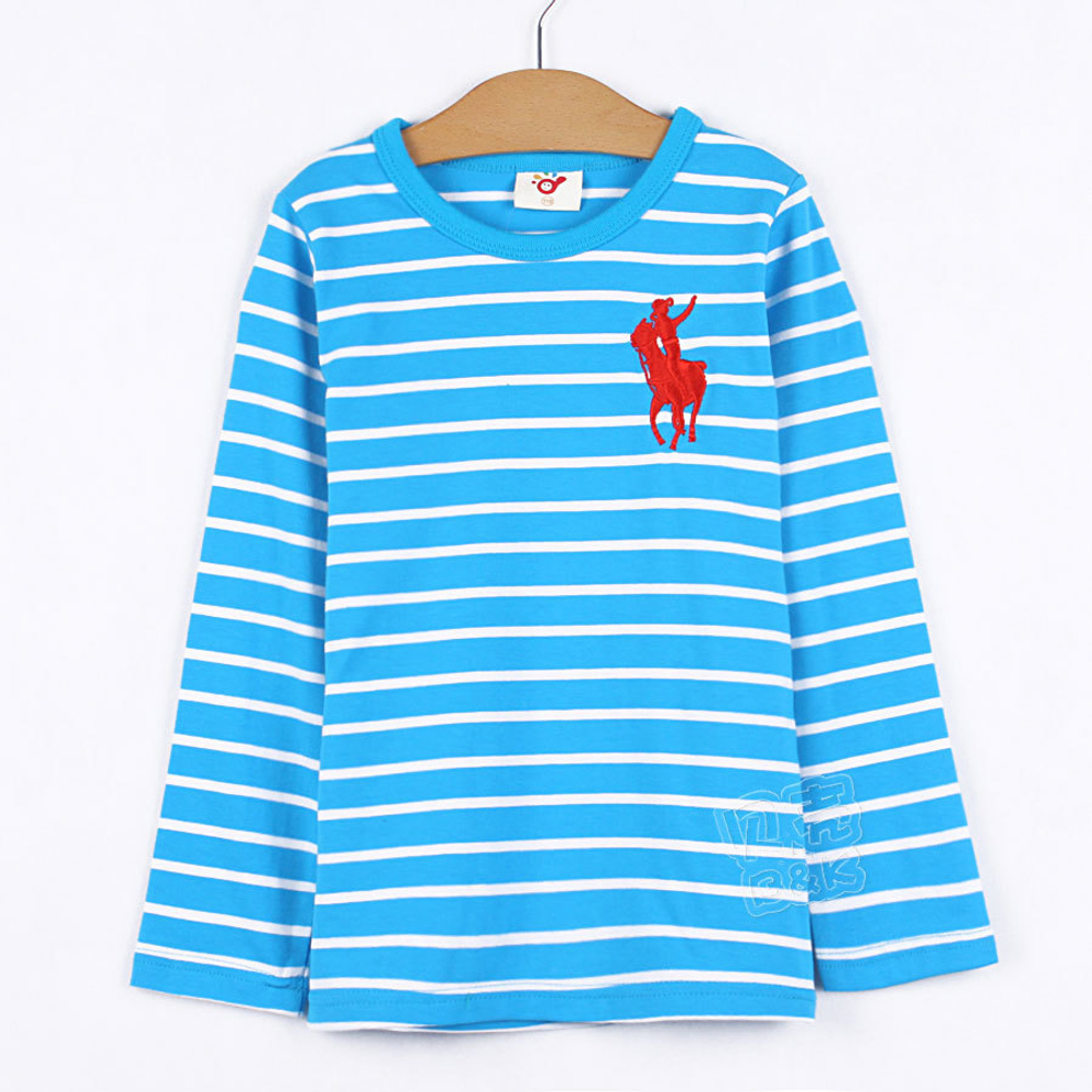 Лонгслив детский в полоску с контрастной вышивкой игрока в поло