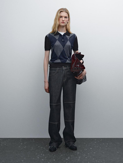 Massimo Dutti Джинсы прямого кроя с декоративными швами, темно-серый