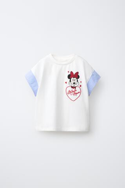 ZARA КОМБИНИРОВАННАЯ ФУТБОЛКА MINNIE MOUSE © DISNEY, БЕЛЫЙ