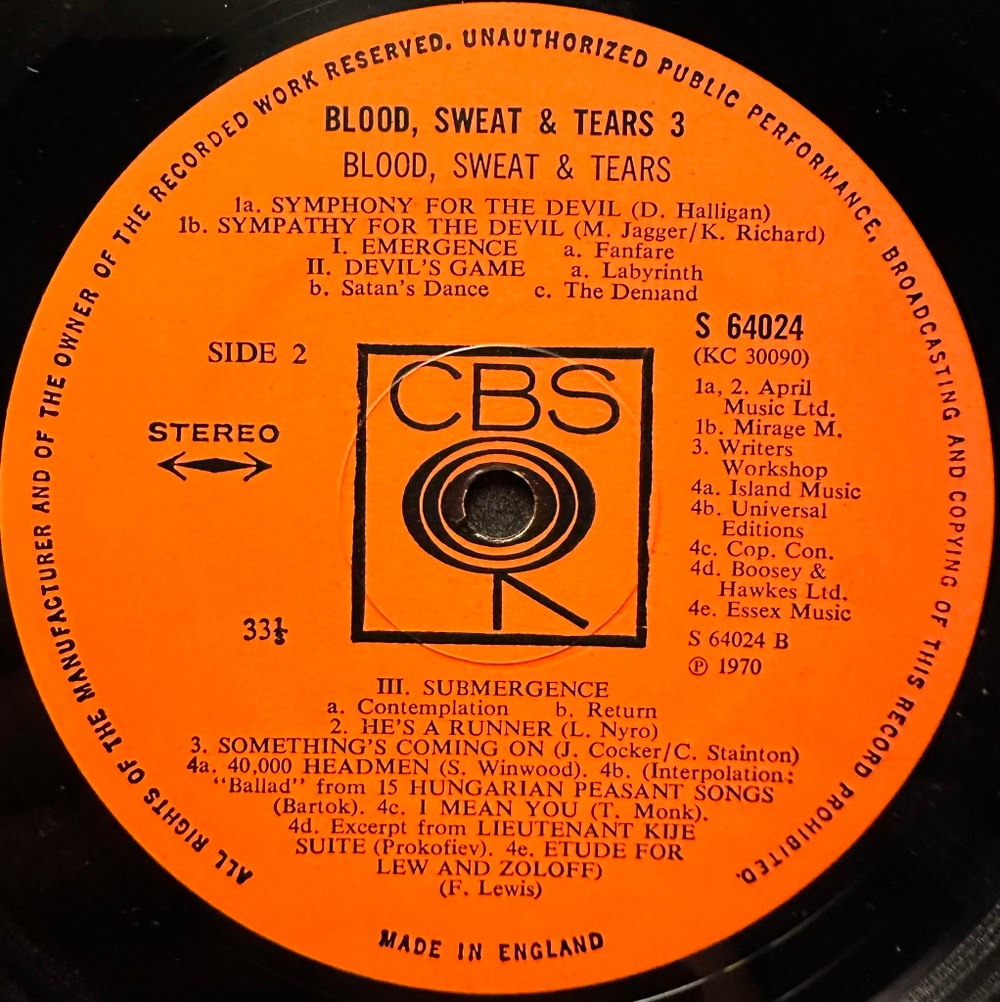 Blood, Sweat & Tears - Blood, Sweat & Tears 3 (Англия 1970г.)