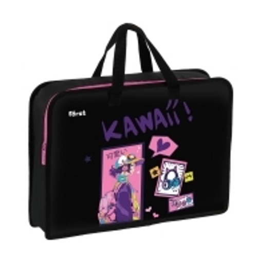 Папка с ручками 1 отделение, А4 "Kawaii", 340*245*75мм, пластик, на молнии, Först