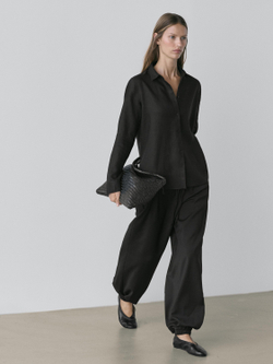 Massimo Dutti Свободная рубашка из 100% льна, черный