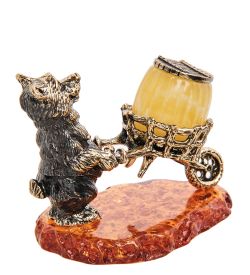 AM-2970 Фигурка «Медведь с тележкой» (латунь, янтарь)