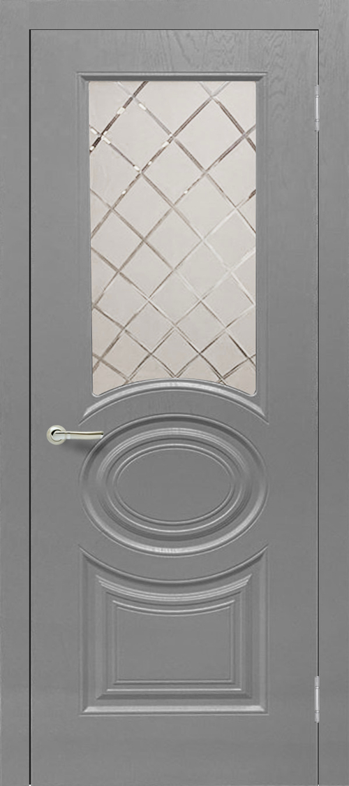 Межкомнатная дверь Роял 2 глухая / Цвет Серый / Стекло "Сатинато" с гравировкой / Двери Верда