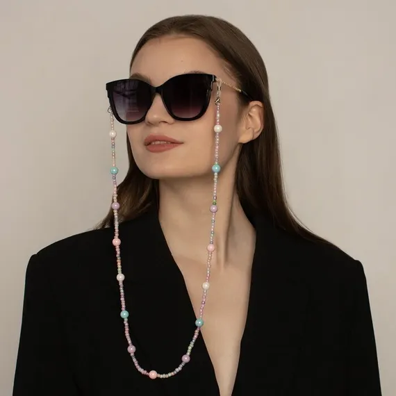 Цепочка для очков &quot;Бусинки&quot; бабл-гам, цвет розово-голубой, 70 см