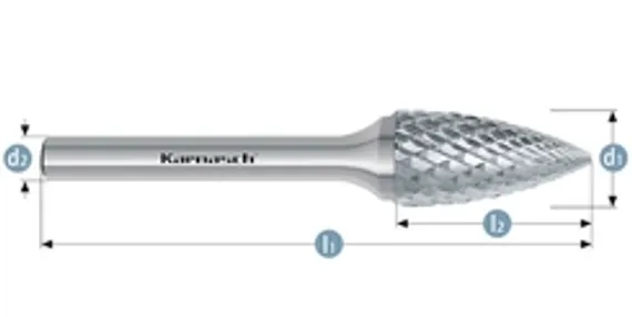 Борфреза твердосплавная Karnasch форма B, 8х20х6х65 мм, насечка HP-11 Micro, без покрытия, арт. 11.4081-020