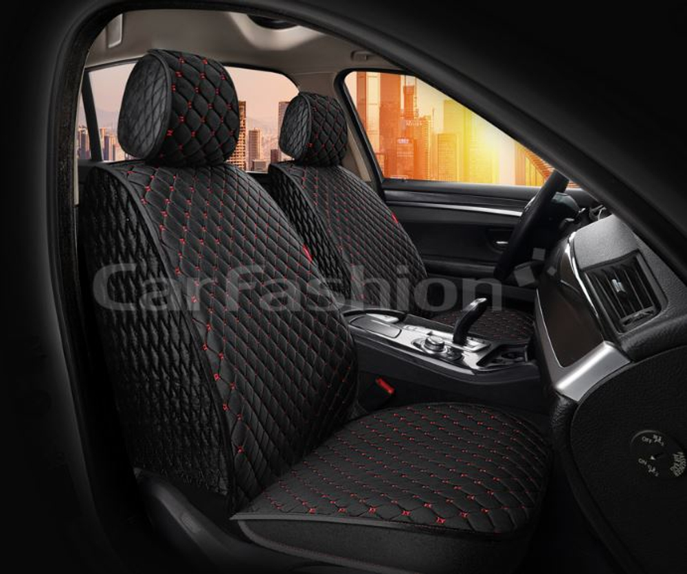 Накидки сидений Перед CarFashion (2шт) -Фронт «SULTAN FRONT» 26195 -Велюр черный/черный/красный