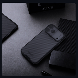 Чехол серого цвета (Transparent black) на iPhone 17 Pro Max, серия CamShield Pro (обновленная двойная защитная шторка для камеры) от Nillkin