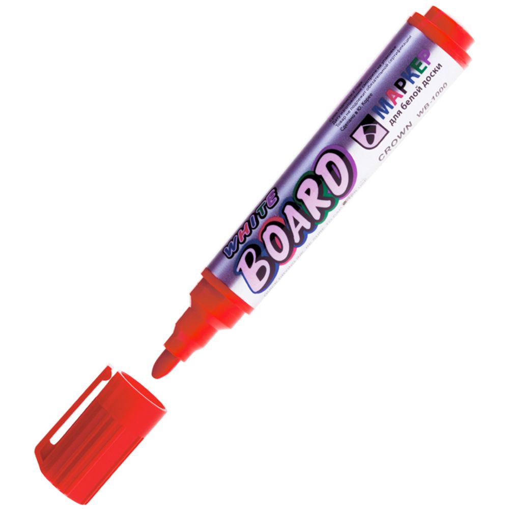 Маркер для магнитно-маркерных досок 2.0мм, Crown WB-1000, красный