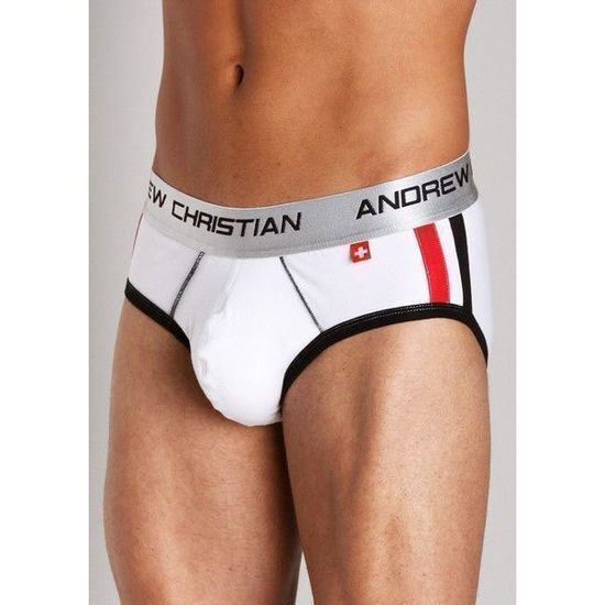 Мужские трусы брифы белые с пуш-ап Andrew Christian Shock Jock Racer Brief White  AC53