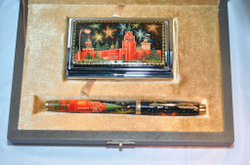 Набор "Кремль" с визитницей и ручка Паркер (роспись Палех)