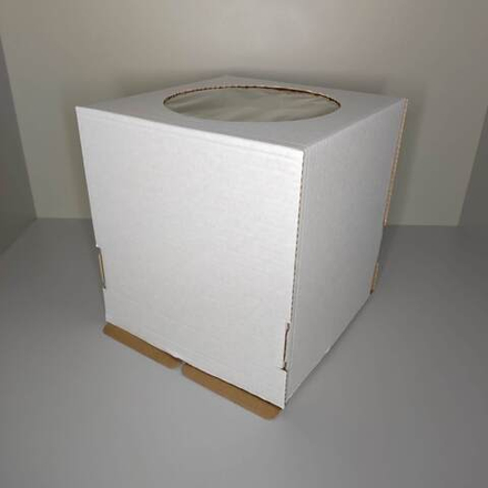 Коробка для торта с окном белая 26х26х28 см