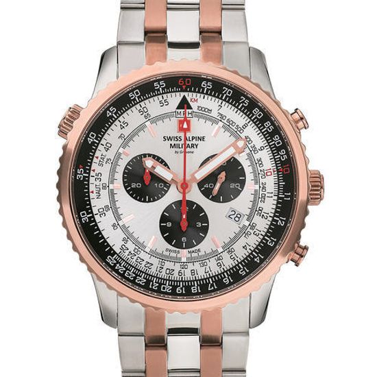 С браслетом Мужские наручные часы с серебряным браслетом Swiss Alpine Military 7078.9152 chrono mens 45mm 10ATM