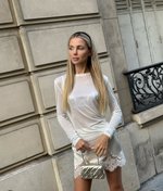 Юбка шелк мини с кружевом молочная