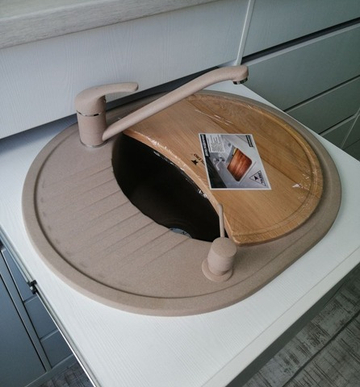 Мойка TOLERO R-122 темно-бежевый №823С, смеситель НИЗКИЙ КРАН ЭКО темно-бежевый